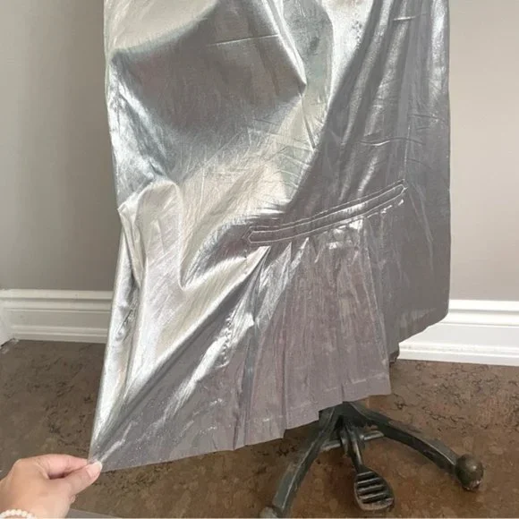 Vintage 70s Silver Metallic Tissue Lamé Lined Midi Party Skirt - M/28-29" - Picture 6 of 9